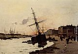 Eugene Galien-Laloue Ships in a Harbour painting